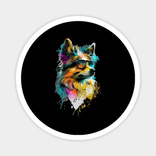 Colourful cool Pomeranian dog with sunglasses. Magnet